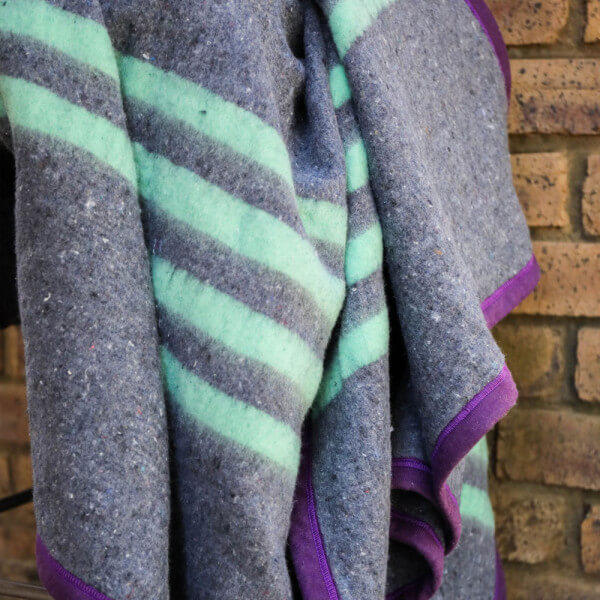 Grey Acrylic Stripe Blanket Single