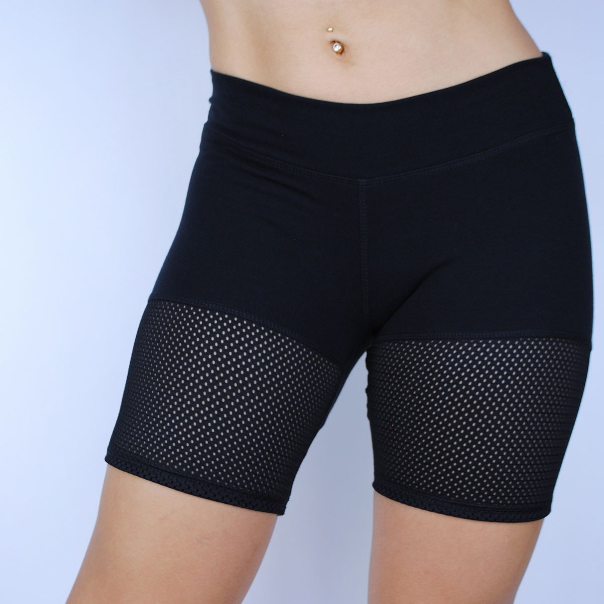 Black Mesh and Cotton Shorts