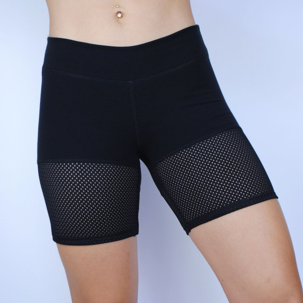 Black Mesh and Cotton Shorts