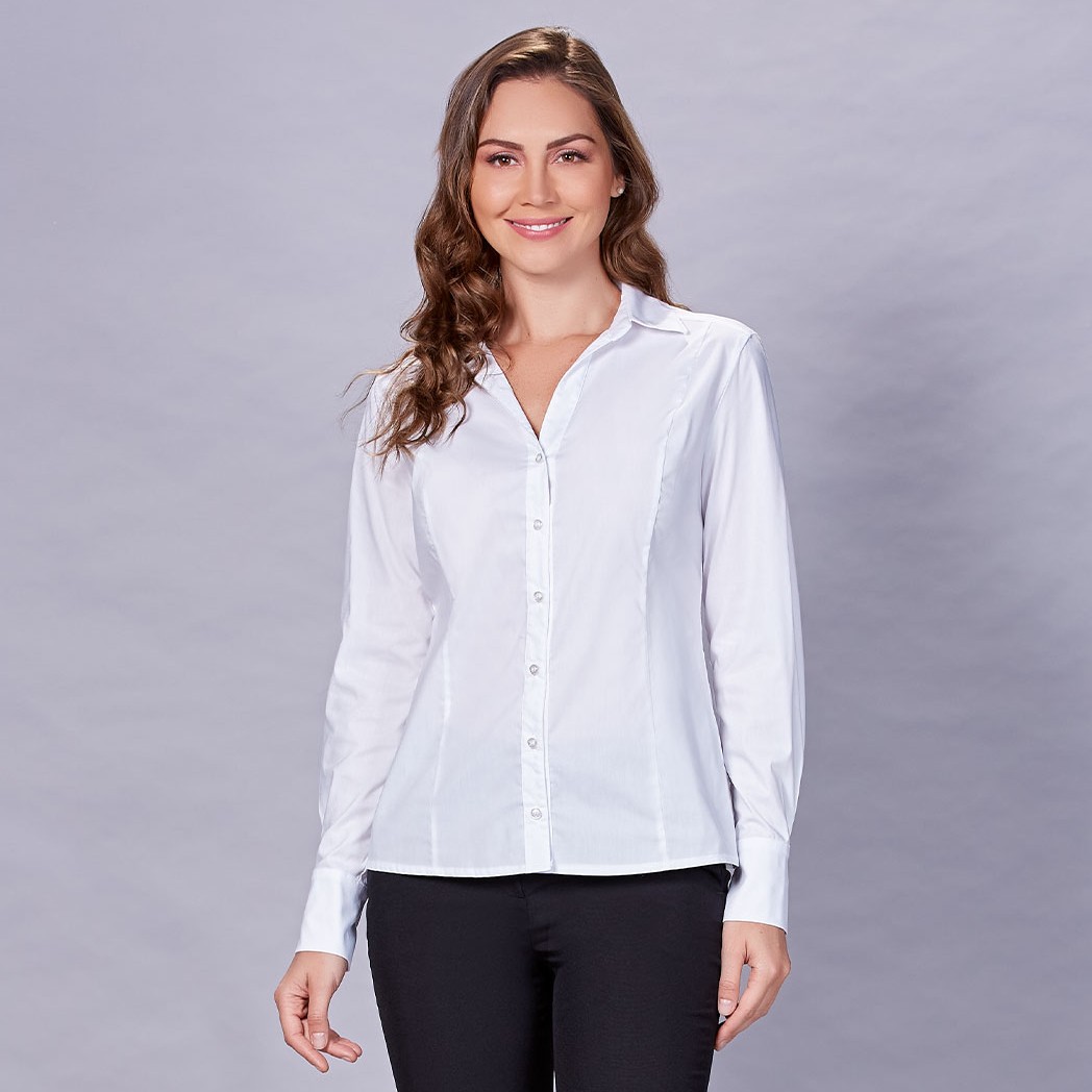Classic Tailored White Dress Blouse for Women by Pierre Cardin / Executive & Formal Uniform Shirt