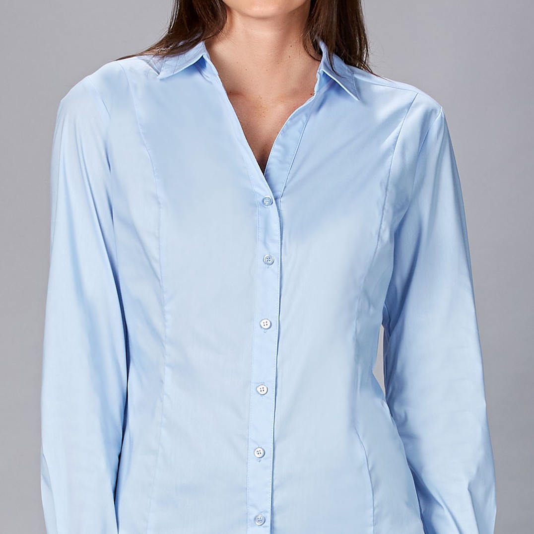 Pierre Cardin Light Blue Blouse / Tailored Fit & Professional / Long Sleeve, Fitted, Soft Fabric