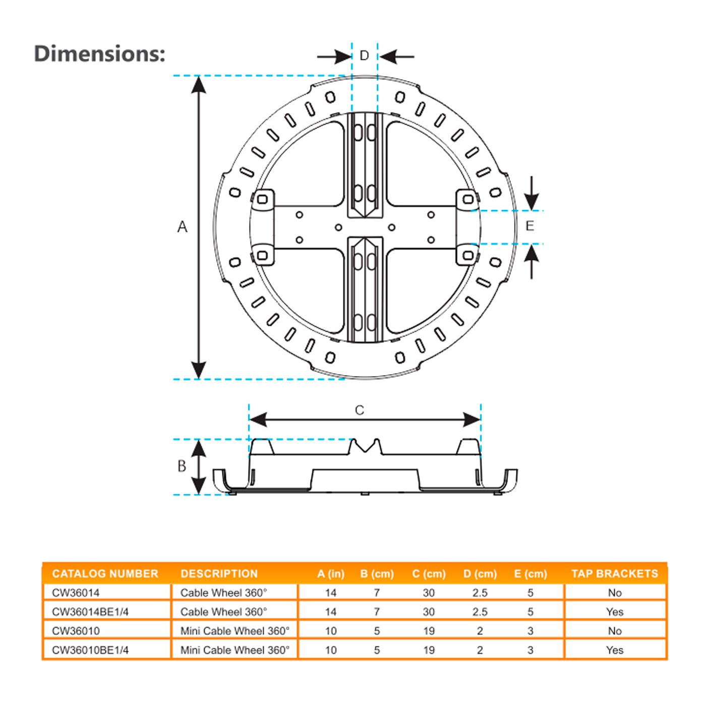 CABLE WHEEL 360° FIBER STORAGE UNIT TAP BRACKETS VERSION