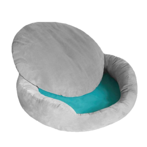 Round Gray Pet Bed with Removable Cushion