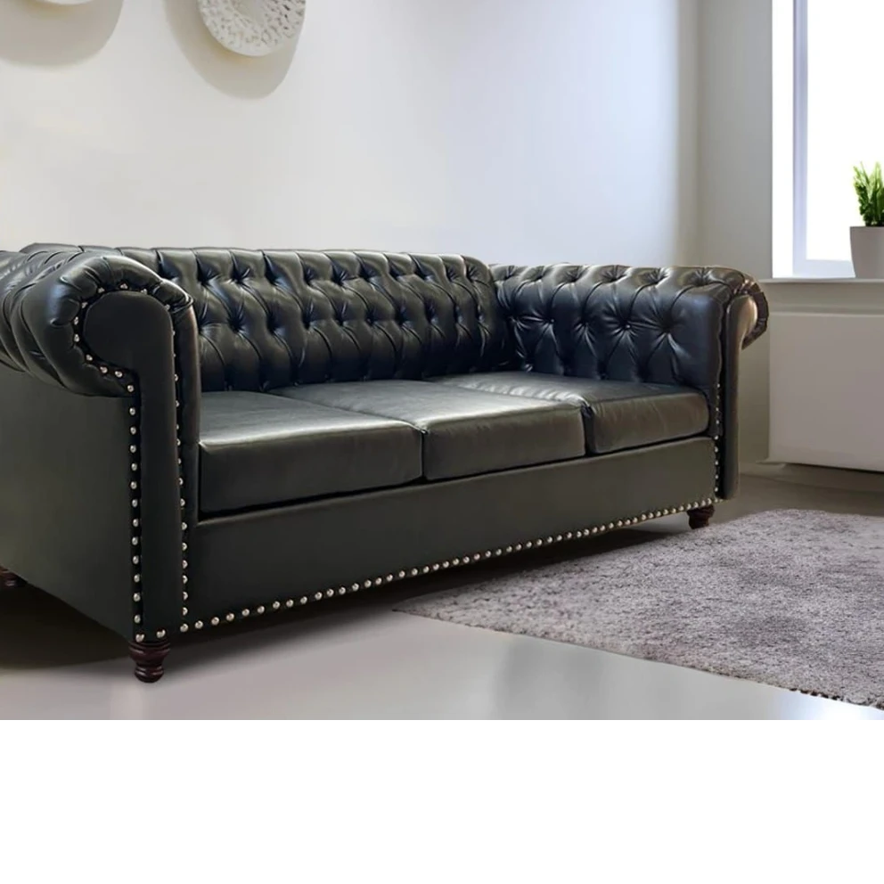Classic Chesterfield Sofa / Quilted Leatherette Couch / Barber Shop Sofa