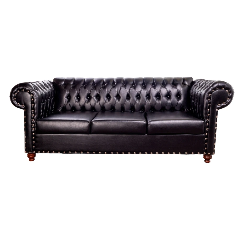 Classic Chesterfield Sofa / Quilted Leatherette Couch / Barber Shop Sofa