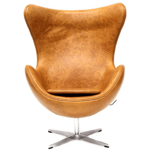 Leather Egg-Shaped Armchair / Luxurious Wing Chair / 100% Leatheer Seat