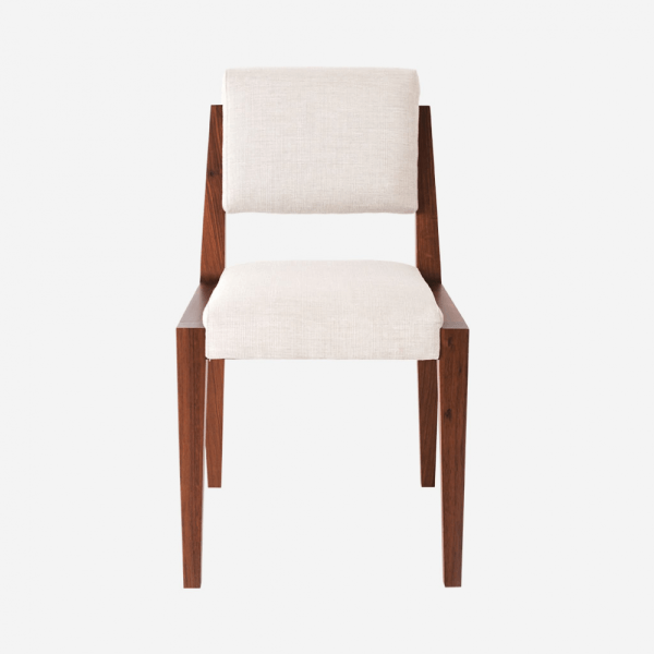 Armless Wooden Chair / Linen Upholstered Seat / Simple Elegant Chair