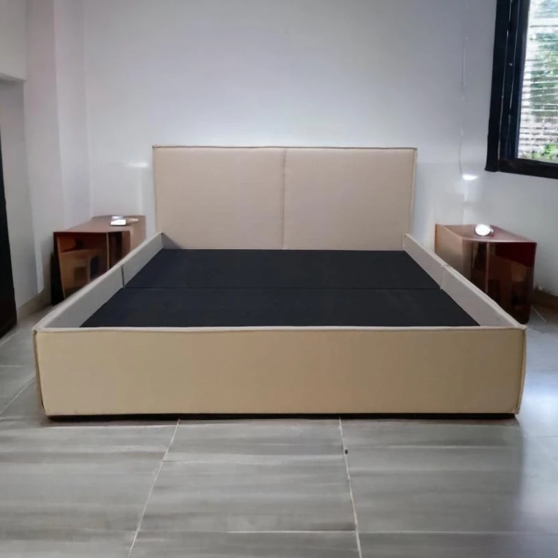 Genesis Elegant Bed Ensemble / Sturdy Pine Wood Bedstead / Henry Fabric Upholstered Base