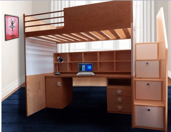 Solo Workstation Loft / Compact Office Bunk Bed / Office-Integrated Wood Bunk Bed