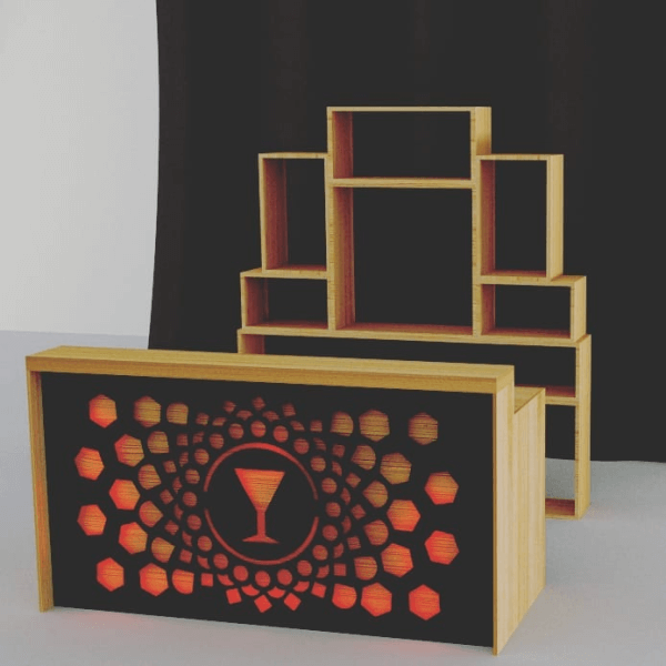 Geometric Bar Cabinet / Modern Wooden Credenza / Illuminated Wine Cabinet