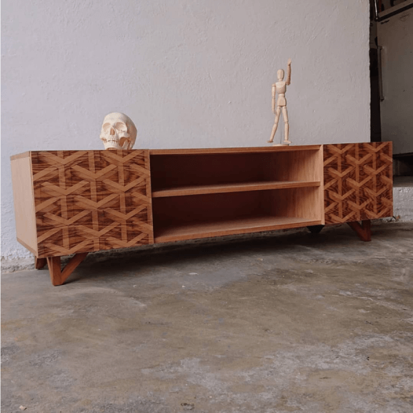 Artisan Wood Media Console / Handcrafted TV Stand / Unique Patterned Cupboard
