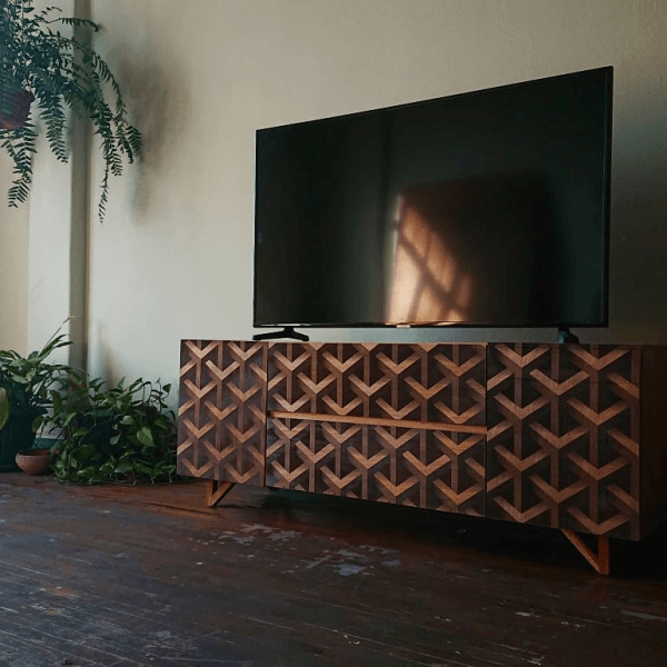 Patterned Wood Media Cabinet / Spacious TV Console / Decorative Living Room Stand