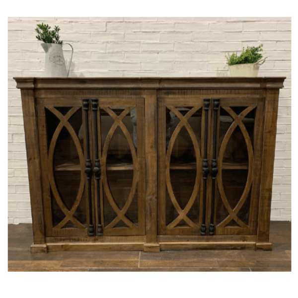 Rustic Wood Credenza / Cross-Beam Door Design / Chic Sideboard