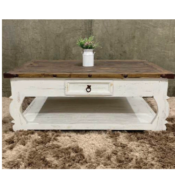 Farmhouse Coffee Table / Distressed White & Wood / Rustic Living Room Centerpiece