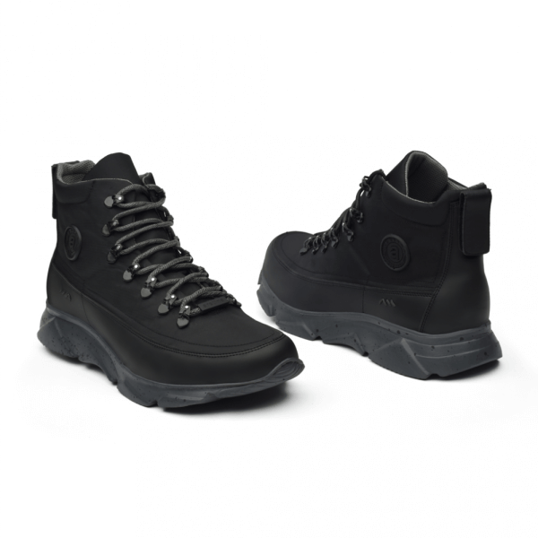 Black Mid-High Textile and Synthetic Boot