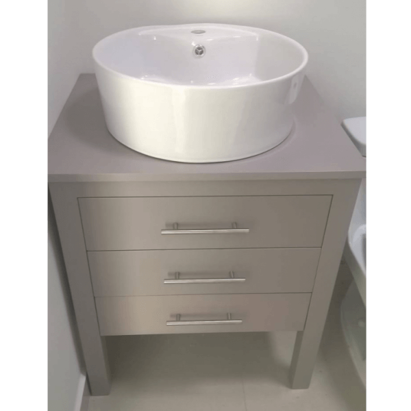 Gray Bathroom White Round Bathroom Bow Sink with 3 Drawers