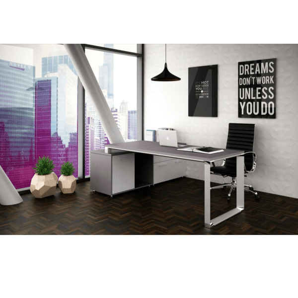 Modern Dark Tone L-Shaped Computer Desk / Drawer-Packed Office Desk / Neat Desk Station