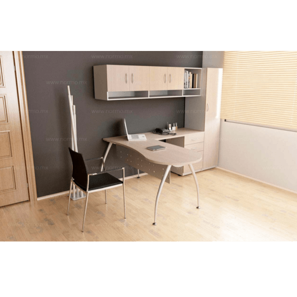 Modern Light Wooden L-Shaped Computer Desk with Bookshelf / Elegant Tables / Sleek Workstations