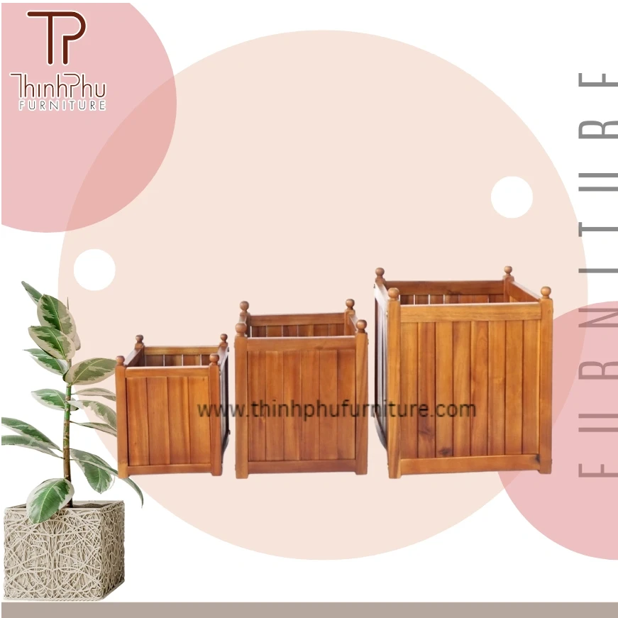 New Design Wooden flowers planter decor garden - wood furniture - outdoor furniture Vietnam Supplier