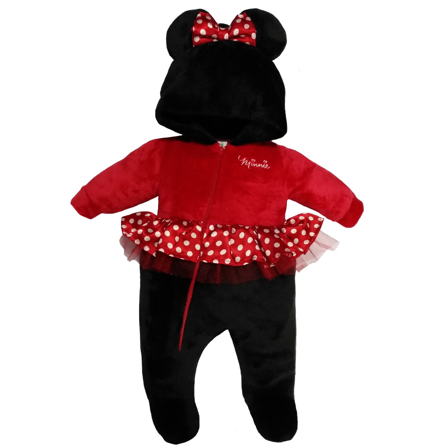 Basic Embroidered Minnie Baby Bodysuit In Red