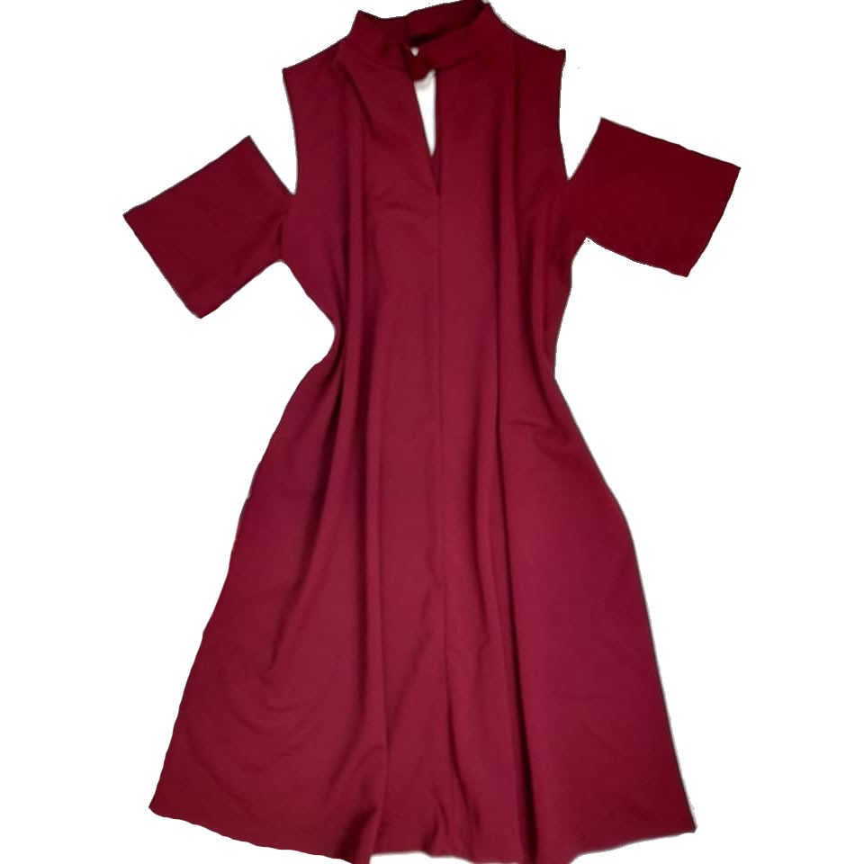 High Neck Cold Shoulder Scoop Neckline Dress