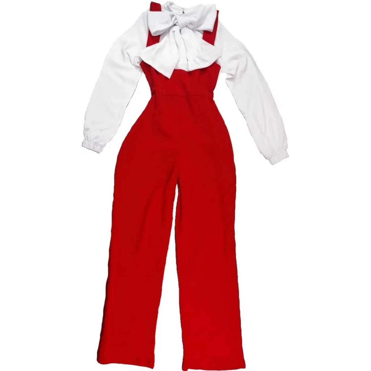 Bow Long Sleeve Blouse And Overalls Set