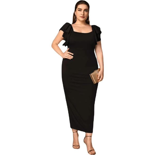 Straight Dress With Ruffles On The Shoulders And Back Opening