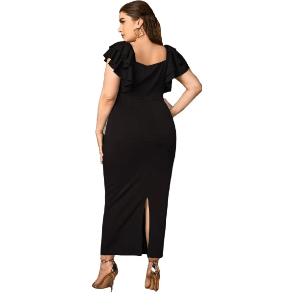 Straight Dress With Ruffles On The Shoulders And Back Opening