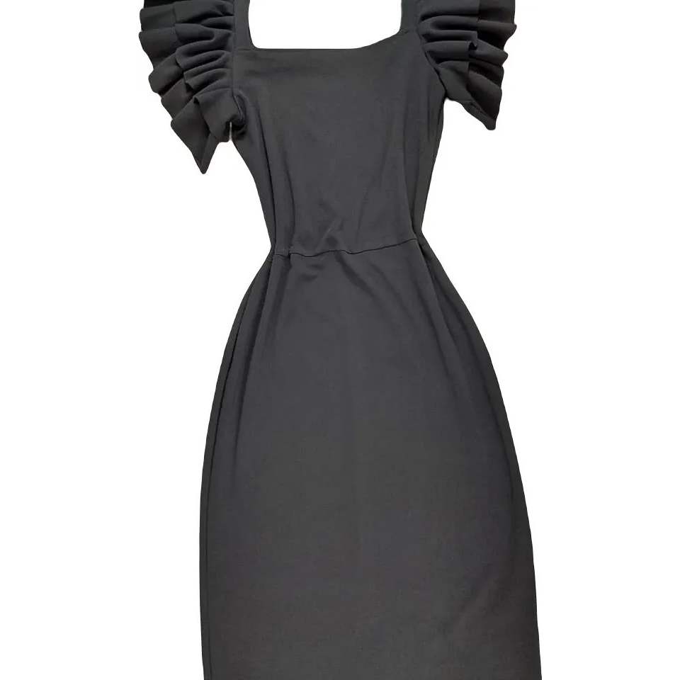 Straight Dress With Ruffles On The Shoulders And Back Opening