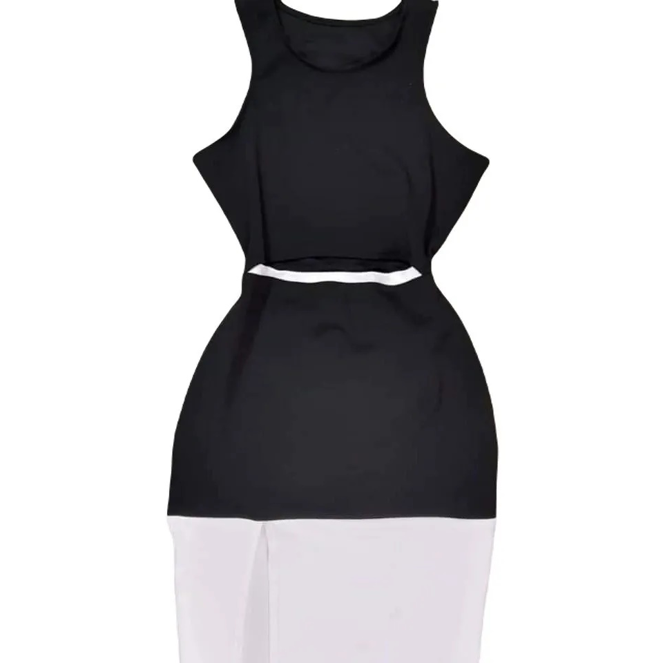 Bicolor Sleeveless Dress With Round Neck