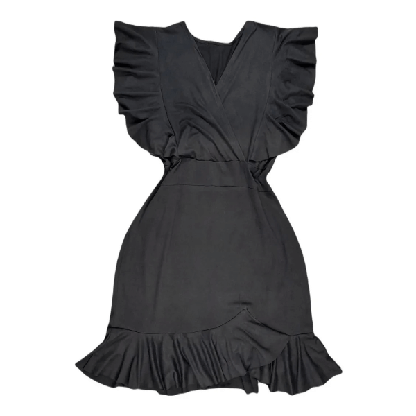 Junior Lady Dress With V Neck And Ruffled Sleeves