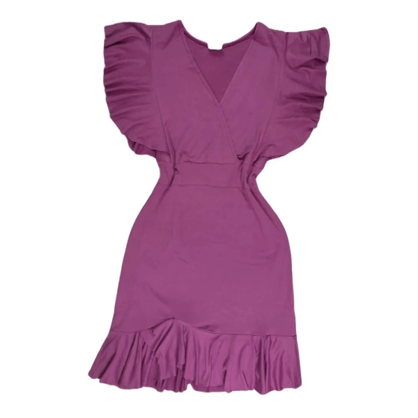 Junior Lady Dress With V Neck And Ruffled Sleeves