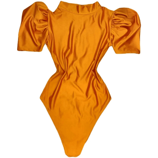 High Neck Puff Shoulder Short Sleeve Bodysuit