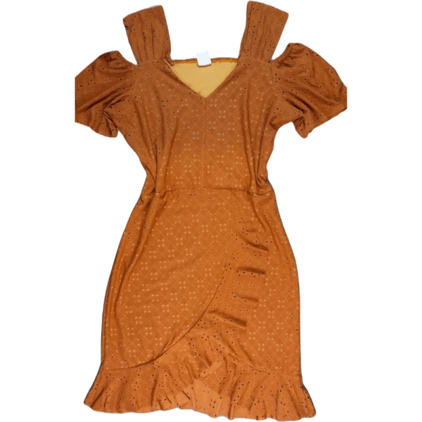 Perforated Cotton Dress With Crisscross Ruffles