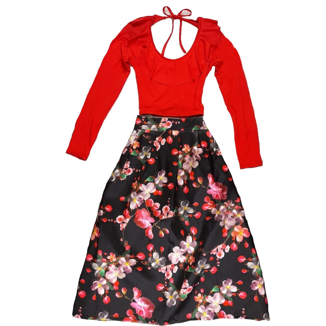 Floral Skirt Long Sleeve Blouse Set
