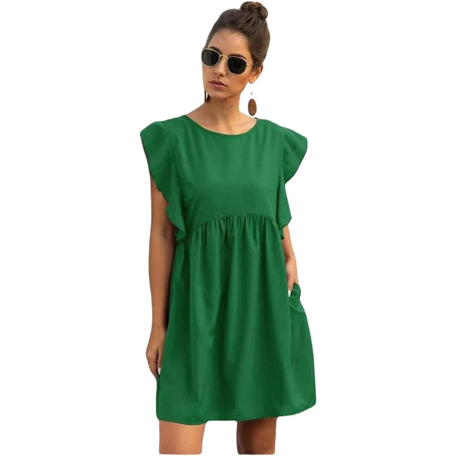Round Neck Ruffle Sleeve Dress