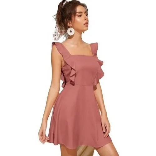 Dress With Straps, Neckline On The Back And Back Bow