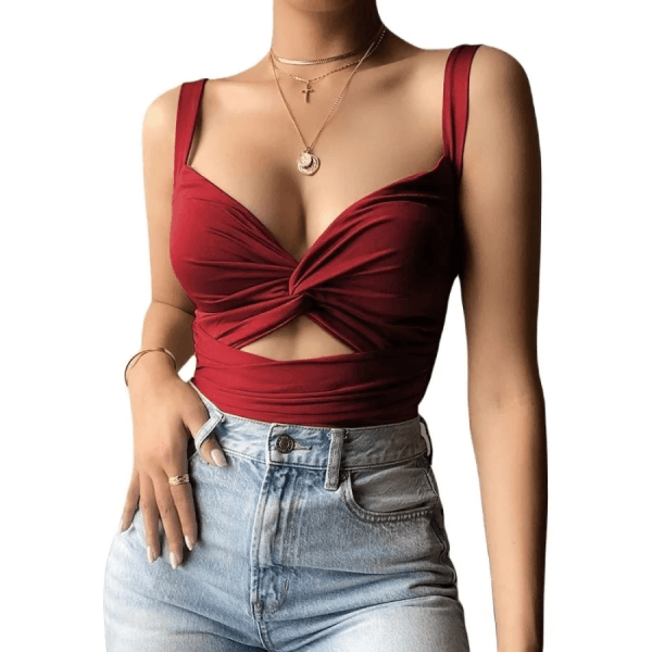 Blouse With Suspenders With Knot And Opening In Abdomen