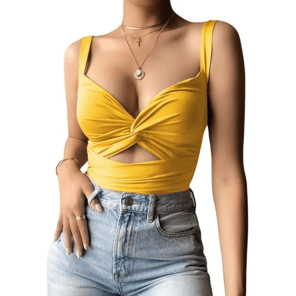 Blouse With Suspenders With Knot And Opening In Abdomen
