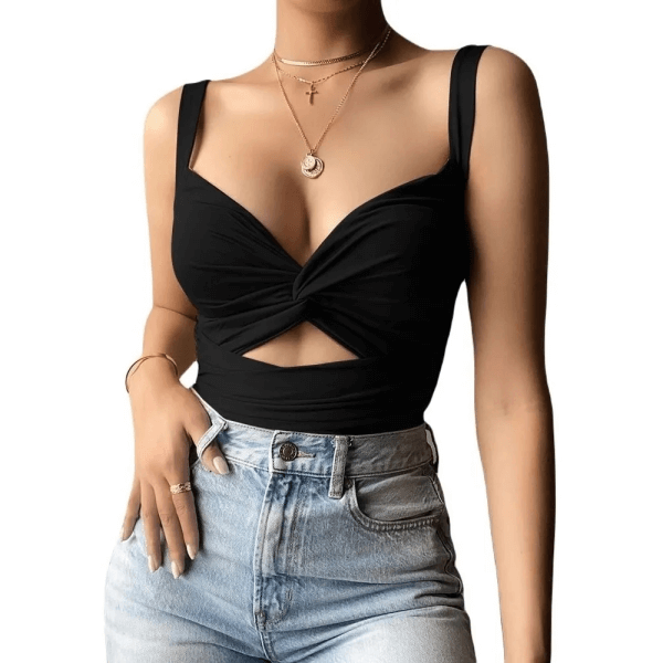 Blouse With Suspenders With Knot And Opening In Abdomen