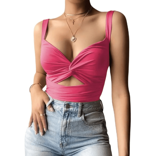 Blouse With Suspenders With Knot And Opening In Abdomen