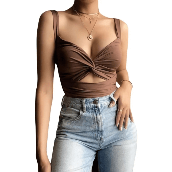 Blouse With Suspenders With Knot And Opening In Abdomen