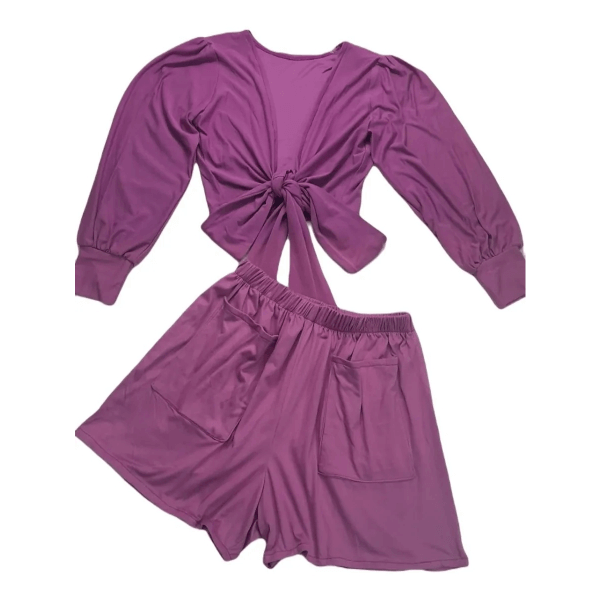Front Knot Blouse And Baggy Shorts Set