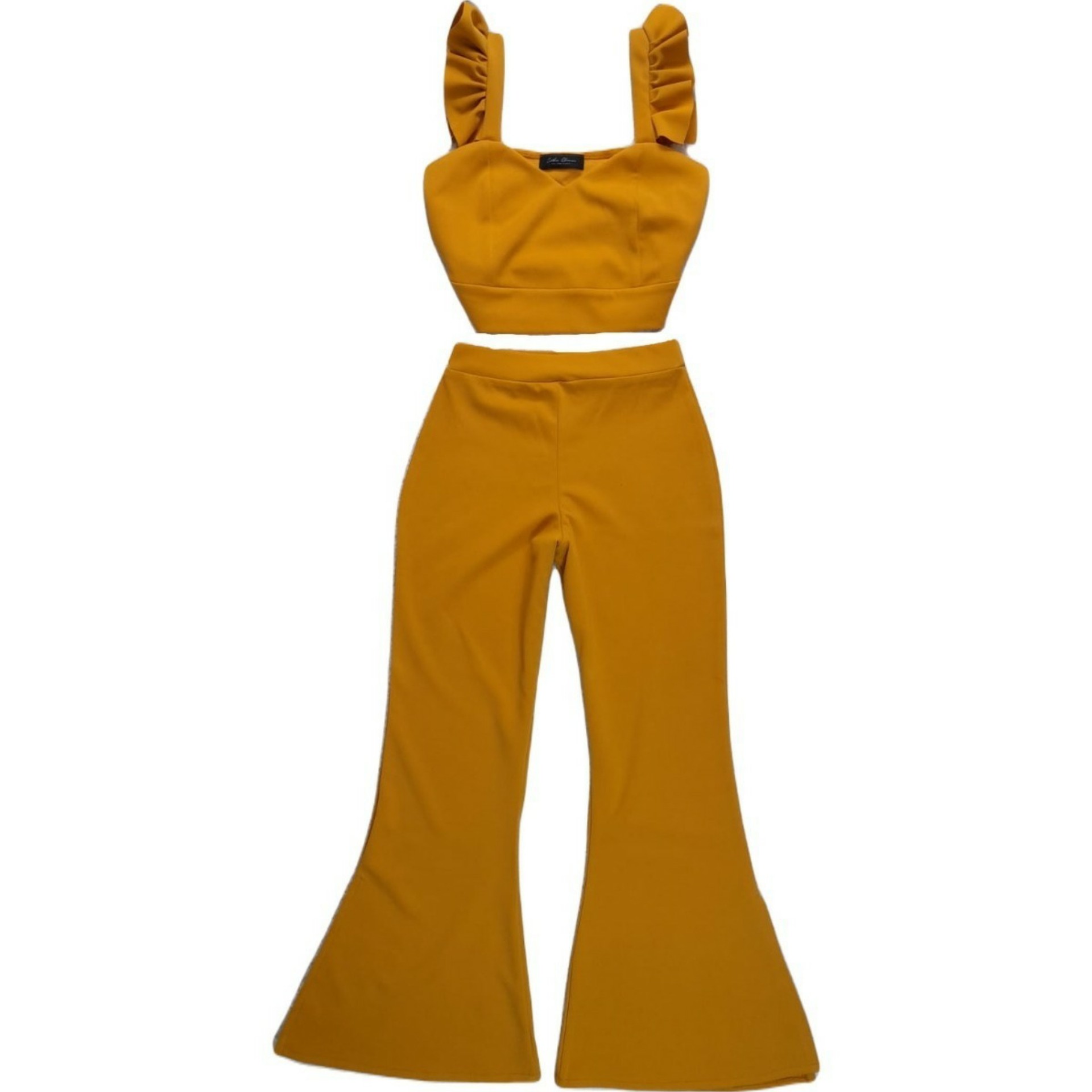Set Blouse Straps With Ruffles And Flared Pants