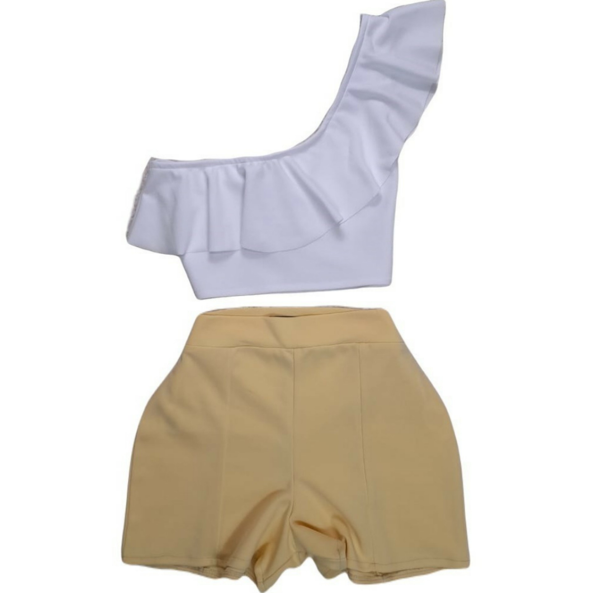 Asymmetrical Blouse With Ruffles And Short Short Set