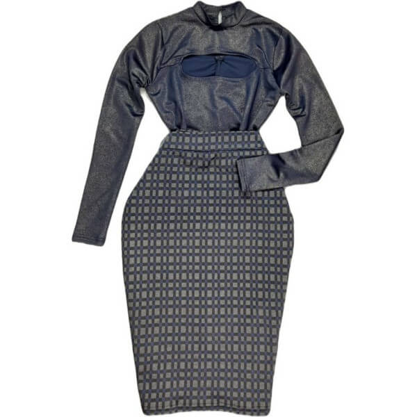 Discreet Neckline Blouse And Printed Pencil Skirt Set