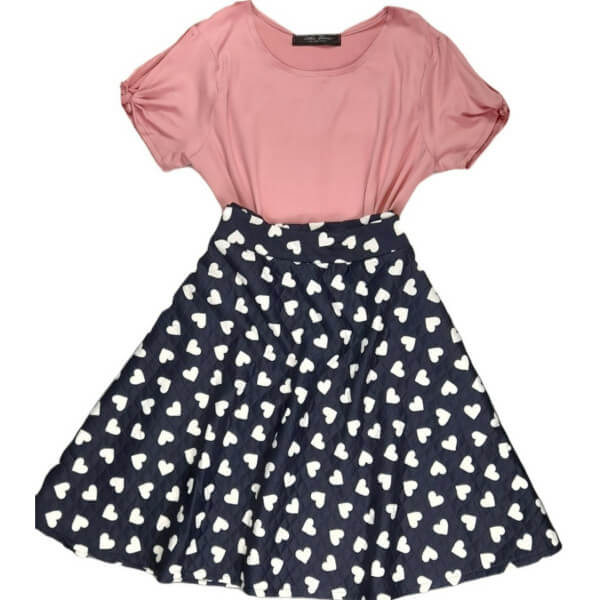 Short Sleeve Blouse And Printed Circular Skirt Set