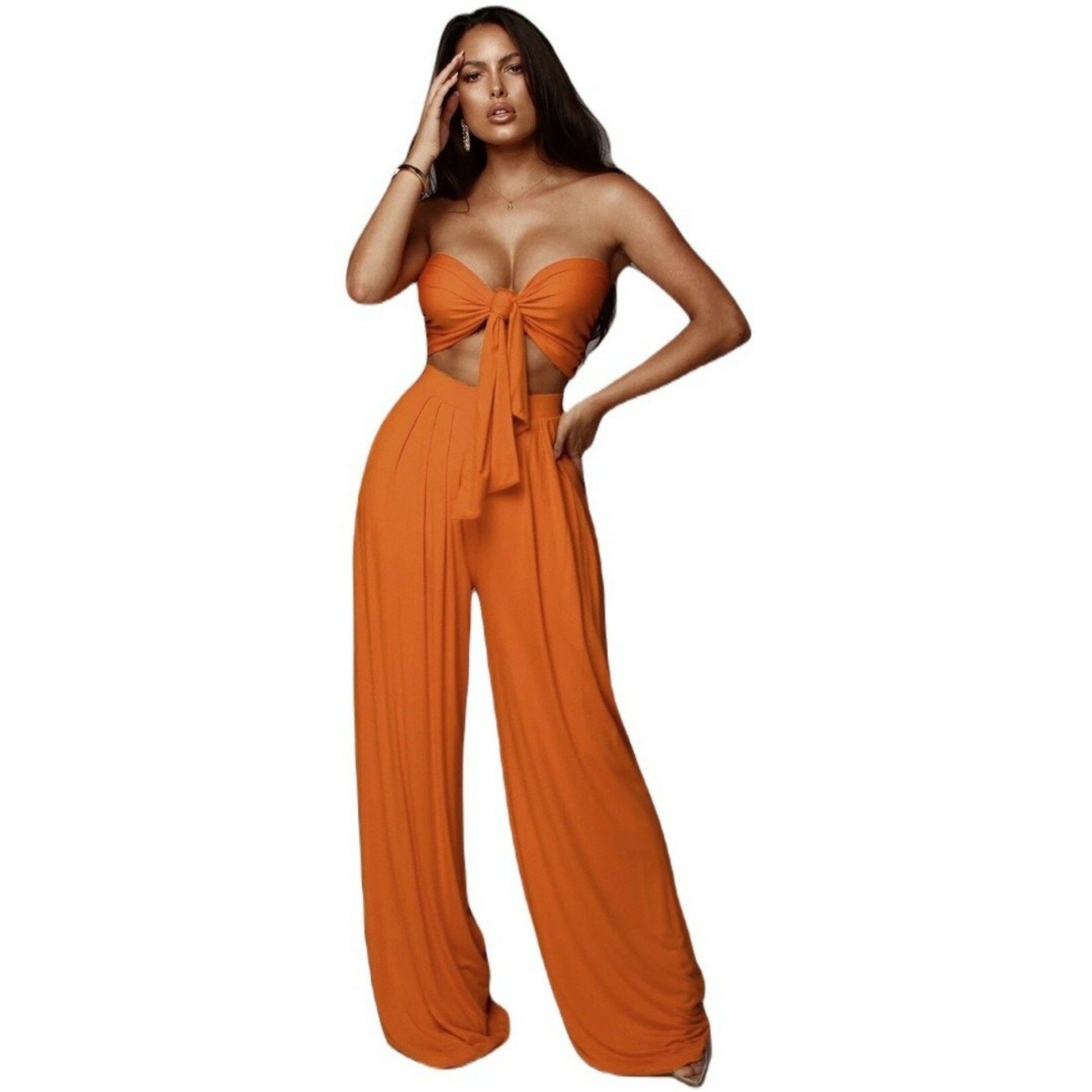 Set Top With Tie And Baggy Pants
