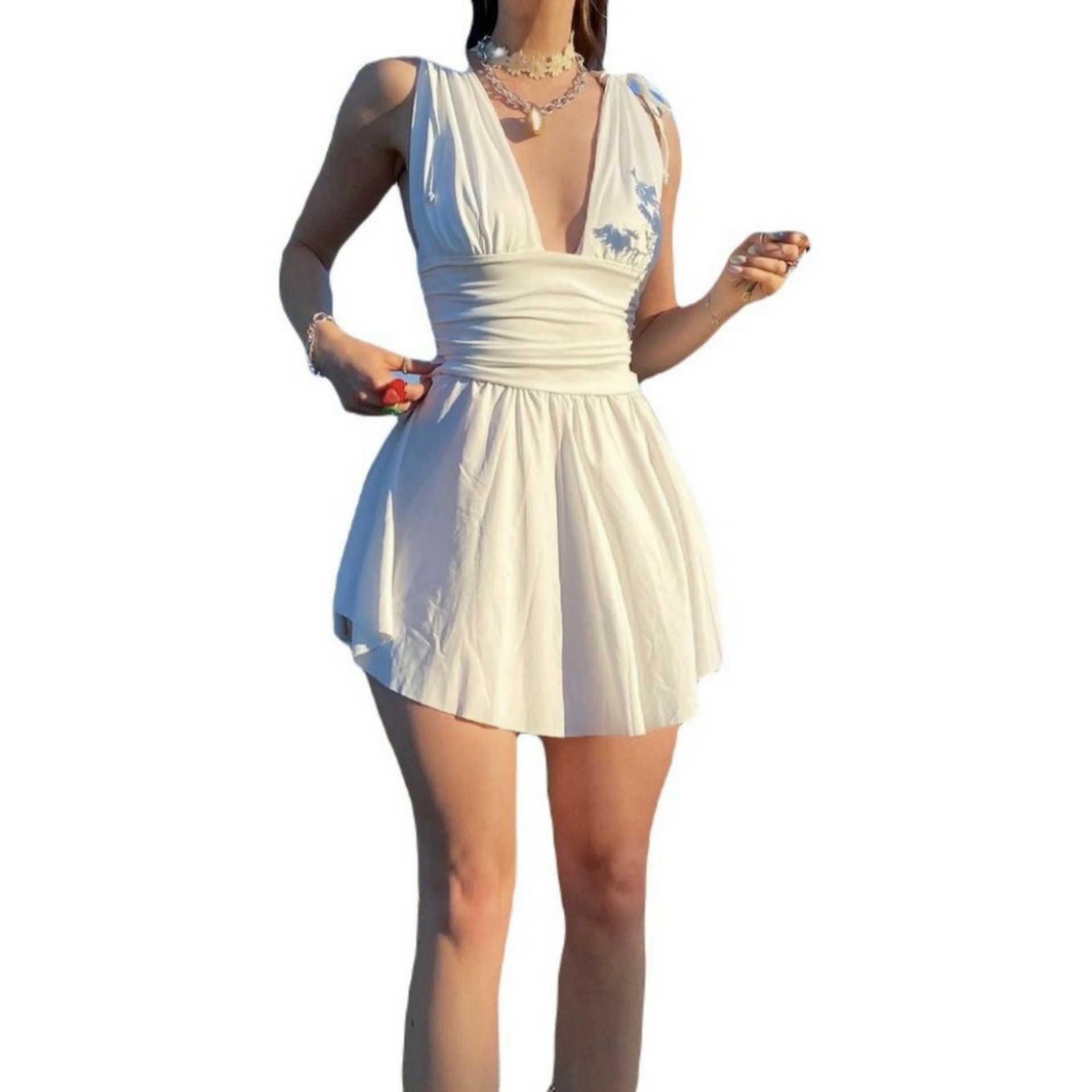 Low-cut Dress With Tie On The Shoulders