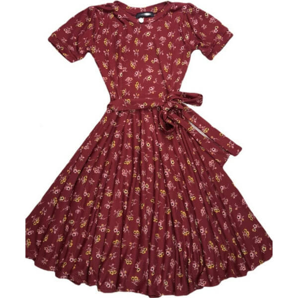 Round Neck Print Dress With Ribbon